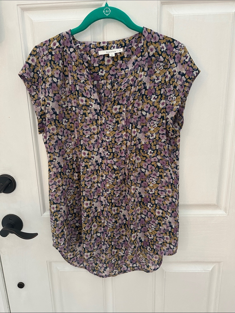 fun 2 fun Purple Floral Cap-Sleeve Blouse